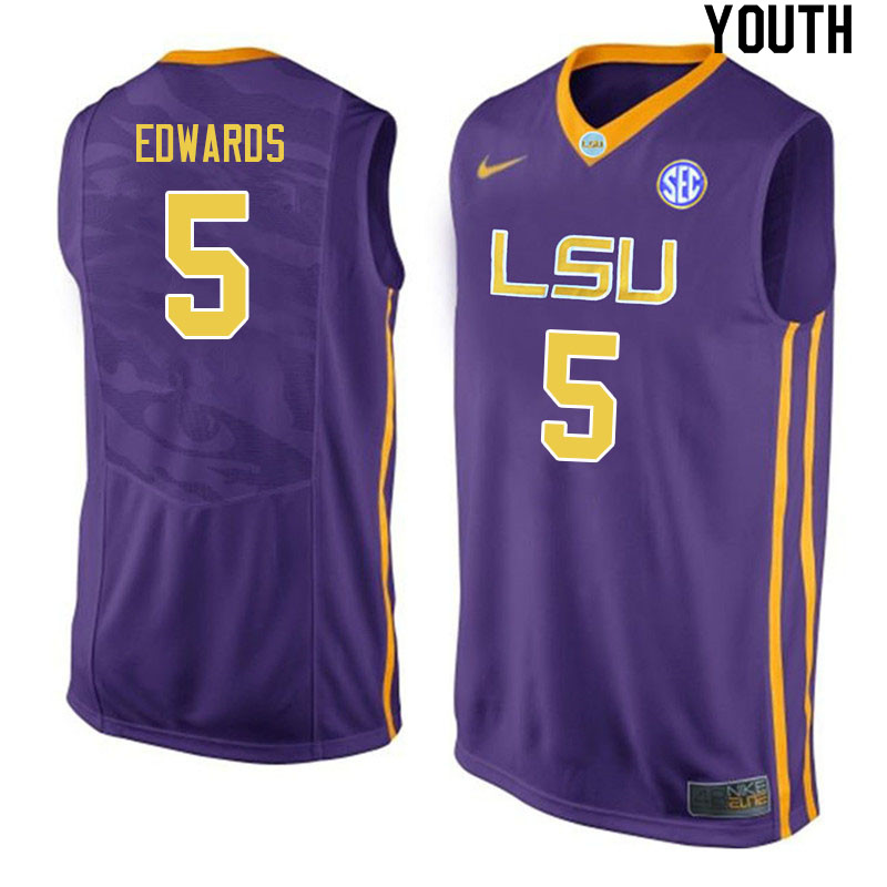 Youth #5 Parker Edwards LSU Tigers College Basketball Jerseys Sale-Purple